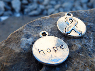 Charm (2 sided HOPE and Awareness Ribbon). 20x16x2mm, Hole: 2mm   (sold individually) - Mhai O' Mhai Beads
