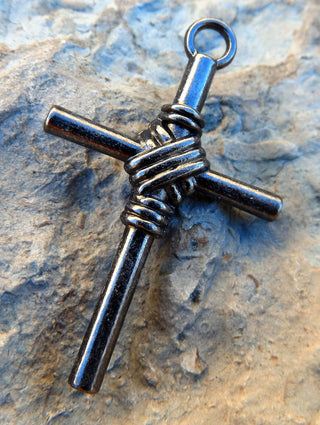 Charm *Cross with Wrap Style.  40x25x6mm, Hole: 3mm.  Gun Metal Color.  Sold Individually. - Mhai O' Mhai Beads
 - 1
