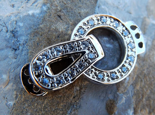 Clasp (Fold Over Watch Band Style) Cubic Zirconia.  3 Strand Platinum, 20x11x4mm, Hole: 1mm.  (these are stunners!). - Mhai O' Mhai Beads
 - 1