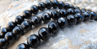 Semi Precious Black Rhombus Round Beads.  6mm beads on a 16" Strand - Mhai O' Mhai Beads
 - 1