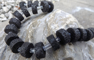 Lava (Edge Rondelle)(BLACK)  *16 inch strand.  15 x 8mm (hole 2mm) approx 30 beads - Mhai O' Mhai Beads
 - 1