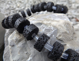 Lava (Edge Rondelle)(BLACK)  *16 inch strand.  15 x 8mm (hole 2mm) approx 30 beads - Mhai O' Mhai Beads
 - 2