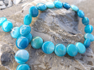 Agate Striped (12 mm Coin) (16" Strand.  Approx 32 Beads ) - Mhai O' Mhai Beads
 - 1