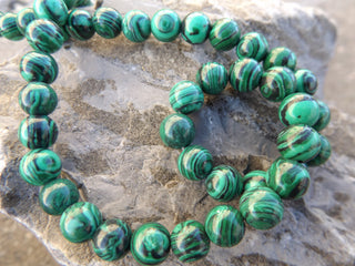 Howlite (Round) *Green Died to look like Malachite (8 mm) (16" Strand.  Approx 50 Beads ) - Mhai O' Mhai Beads
 - 1