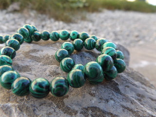 Howlite (Round) *Green Died to look like Malachite (8 mm) (16" Strand.  Approx 50 Beads ) - Mhai O' Mhai Beads
 - 2
