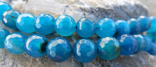 Agate (Faceted Blue) (10 mm Round) (16" Strand.  Approx 38 Beads ) - Mhai O' Mhai Beads
 - 1