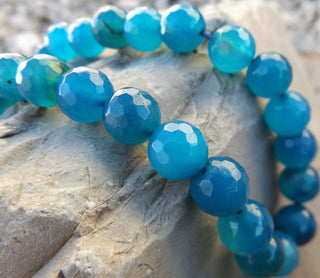 Agate (Faceted Blue) (10 mm Round) (16" Strand.  Approx 38 Beads ) - Mhai O' Mhai Beads
 - 2