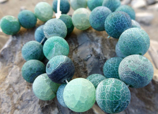 Agate Natural Efforessent  *Teal (14 mm Round) (16" Strand.  Approx 28 Beads ) - Mhai O' Mhai Beads
 - 1