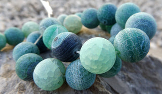 Agate Natural Efforessent  *Teal (14 mm Round) (16" Strand.  Approx 28 Beads ) - Mhai O' Mhai Beads
 - 2