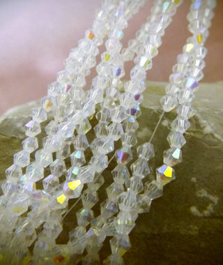 Crystal Bi-Cone Strand *Full 18inch strand.(approx 150 crystals)  AA Grade. AB Plated. 3x3mm - Mhai O' Mhai Beads
 - 1