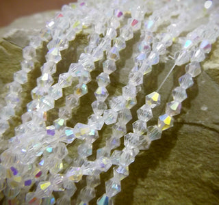 Crystal Bi-Cone Strand *Full 18inch strand.(approx 150 crystals)  AA Grade. AB Plated. 3x3mm - Mhai O' Mhai Beads
 - 2