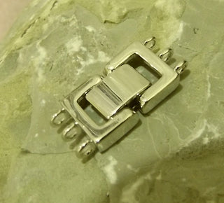 Clasp - Fold Over.  (3 Hole).  Platinum Color ( 25x11x4mm, Hole: 2mm)  Sold Individually - Mhai O' Mhai Beads
 - 2