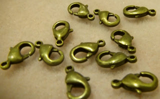 Lobster Clasp *Antique Brass  (12 x 7mm)  Packed 10 or Bulk - Mhai O' Mhai Beads
