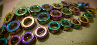 Hematite (Holed Vivid Electroplated Donuts) See Drop Down for Size Options (Non Magnetic)  15" Strand