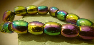 Hematite (Vivid Electroplated Holed Barell Beads) 13 x 10mm Size. (Non Magnetic)  Approx 15 Beads per 8" Strand