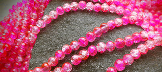 Glass (Crackle) Rounds *Two Tone Clear/ Pink (BOLD!) Round  (8mm)
