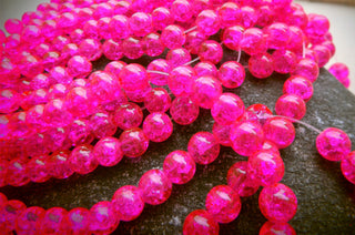 Glass (Crackle) Rounds *Bold Bold Pink!  Rounds 8mm