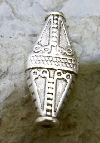 Rhombus Shaped Tibetan Silver Beads.  22 x 10 x 5mm (Hole 2mm).  Packed 10