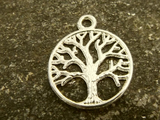 Charm/ Focal (Tree of Life) 20mm diam.  Bright Silvertone