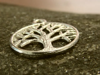 Charm/ Focal (Tree of Life) 20mm diam.  Bright Silvertone