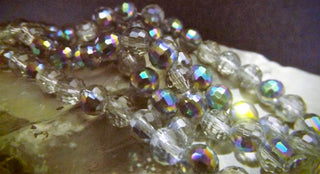 6mm Faceted Round Crystals *Half Electroplated Crystal  (approx 90 beads per 20" Strand)