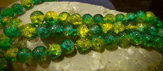 Glass (Crackle) Rounds *Two Tone Teal/Yellow Rounds. 8mm  16" Strand (approx 54 Beads)