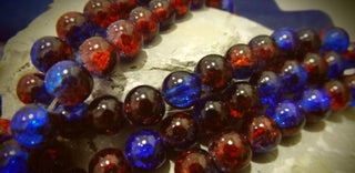 Glass (Crackle) Rounds *Two Tone Blue/Red Rounds. 8mm  16" Strand (approx 54 Beads)