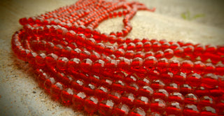 Glass Beads (Faceted 6mm) RED (approx 36 beads on 7.5" Strand)