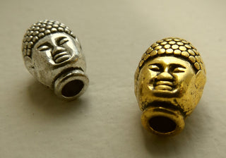 Alloy 3D Buddha Head A Beads, (Antique Gold or Silver Color), 12.5x9x8.5mm, Hole: 3mm
