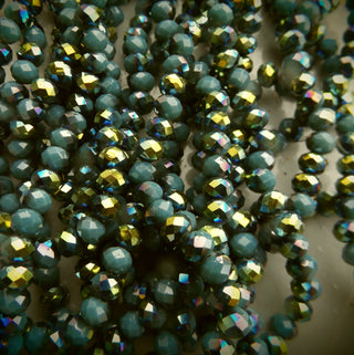 Faceted Glass Rondelle (6 x 4mm) *Half Electroplated Smokey Blue (approx 100 beads per 15.5" Strand)