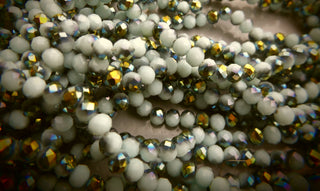 Faceted Glass Rondelle (6 x 4mm) *Half Electroplated Softest Blue/ Green (approx 100 beads per 15.5" Strand)