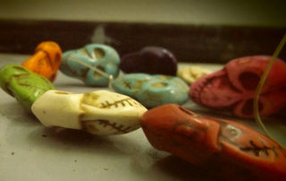 Howlite Puffy Skulls (Multi Color)  (16 inch Strand ) 32mm x 22mm.  11mm thick.   approx 12 Beads per strand