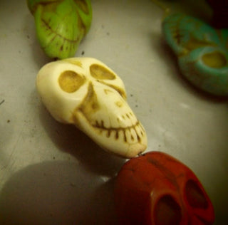 Howlite Puffy Skulls (Multi Color)  (16 inch Strand ) 32mm x 22mm.  11mm thick.   approx 12 Beads per strand