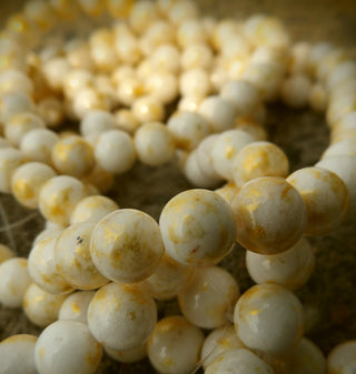 Natural Mashan Jade (White with Gold Powder) * Round  (4/ 6/ 8 / 10mm)   *see Drop Down for Options