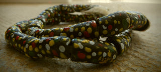 African Hand Painted Glass Tube Beads (Black Base with Multi Colored Dots)  *3 beads