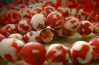 Sand Cast African Recycled Glass Round (Red and White) * 10 Beads