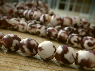 Sand Cast African Recycled Glass Round (Purple and White) * 10 Beads