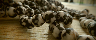 Sand Cast African Recycled Glass Round (Black and White) * 10 Beads