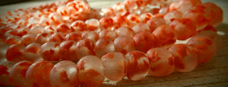 Recycled Glass Round Beads (Bodum) (Clear with  Reds) *8 Beads.   approx 11mm