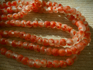 Recycled Glass Round Beads (Bodum) (Clear with  Reds) *8 Beads.   approx 11mm