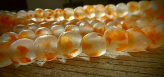 Recycled Glass Round Beads (Bodum) (Clear with  African Sun Orange) *See Drop Down for Size Options
