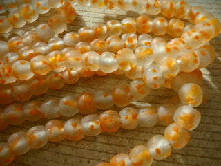 Recycled Glass Round Beads (Bodum) (Clear with  African Sun Orange) *See Drop Down for Size Options