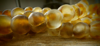 Recycled Glass Round Beads (Bodum) (Clear with Deep Yellow/Tan) *See Drop Down for Size Options