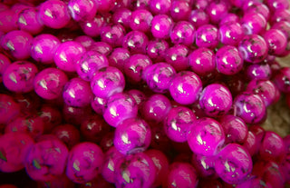 Glass (8mm) Round  Fuchsia/ Purple with Black Splatter  (approx 53 Beads per 16" Strand)