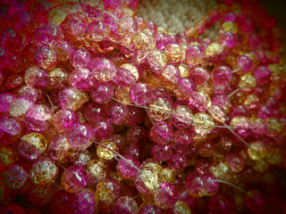 Glass (Crackle) Rounds *Fuschia/Yellow.   Rounds 8mm
