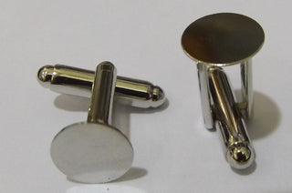 Cuff Link Findings (Brass with SilverPlate). 16 x 10mm.  *Packed 4 (2 sets)