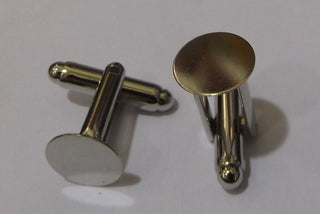 Cuff Link Findings (Brass with SilverPlate). 16 x 10mm.  *Packed 4 (2 sets)