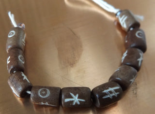 Bone Beads (Bali Indonesia).  *10 Carved Barrel Bone Beads. Tree Bark Brown .  Approx 9 x 8 mm in size.