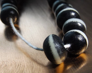Bone Beads (Bali Indonesia).  *10 Rondelle Bone Beads. Black with White Center Stripe .  Approx 12 x 5 mm in size.