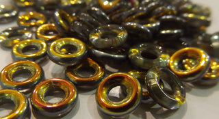 Czech Glass Donuts *Whacked Out Wild (Warm Tones) (9 mm Size  Hole 4mm)